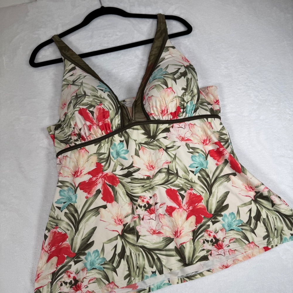 Cacique Swim Balconette Tankini Top 40D Tropical Floral Red‎ Green Blue